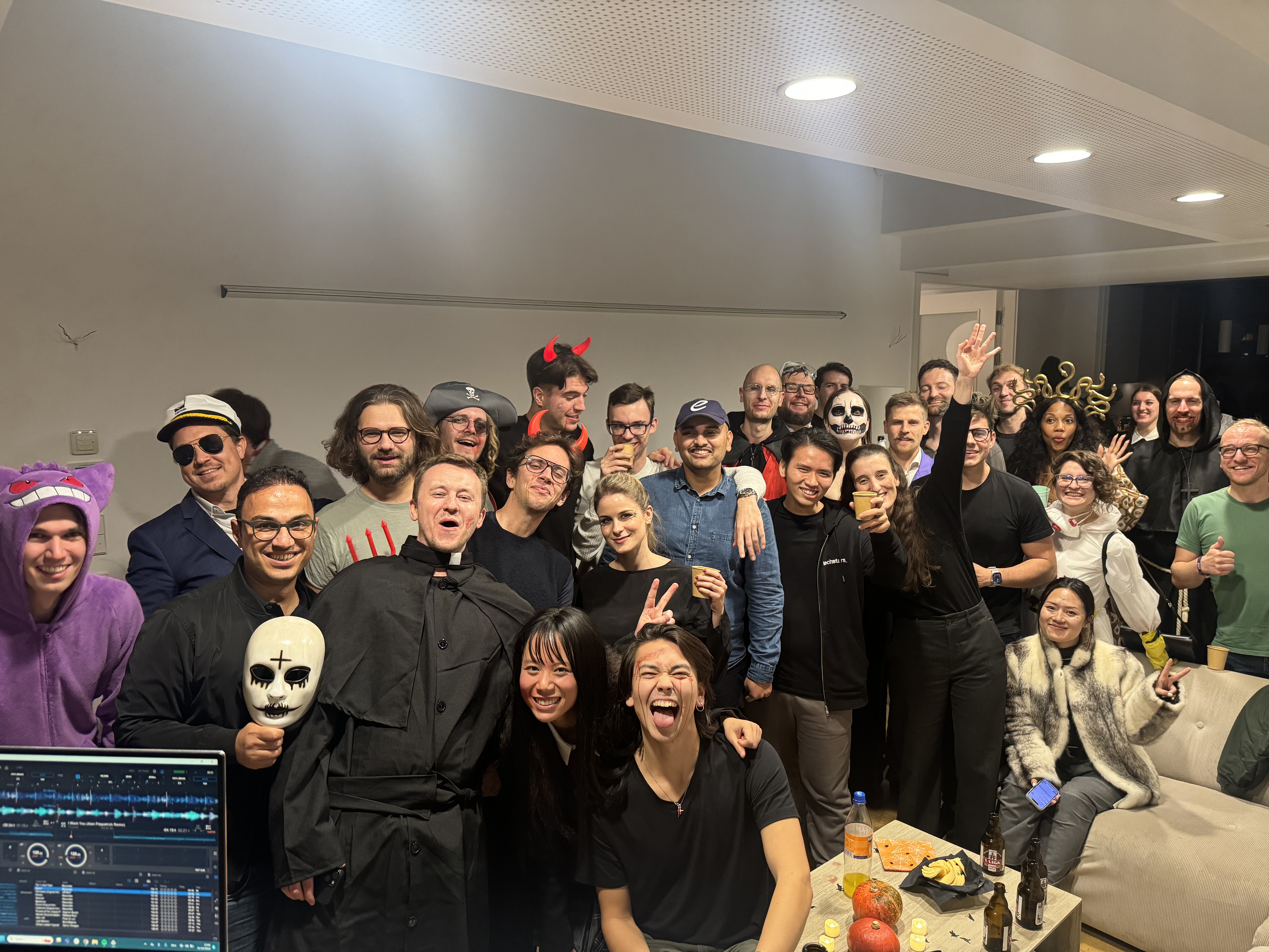 Techstars Berlin cohort and team in Halloween costumes at an offsite party